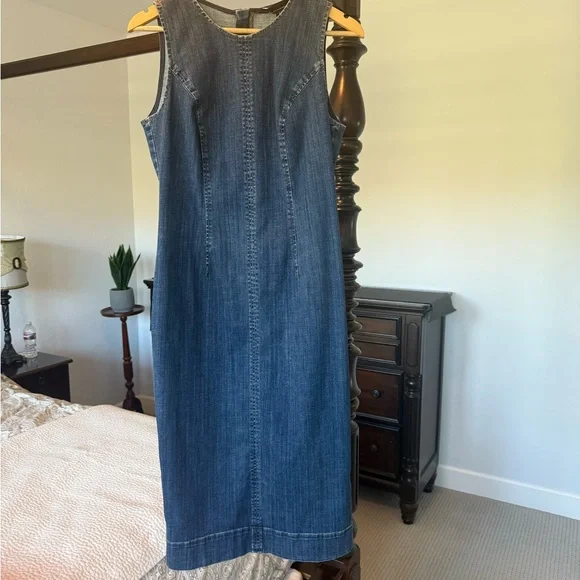 White House Black Market Blue Stretch Denim-Midi Dress- Size 8 - Picture 3 of 8